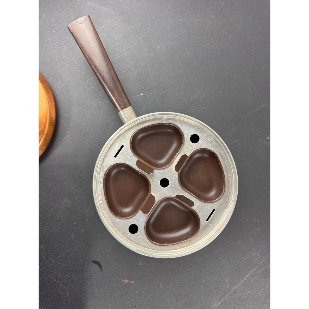Vintage West Ben's Aluminum Egg Poacher Pan 4 Cup Copper Lid Mid Century M117